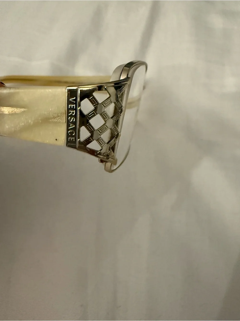 Versace Silver Metal Rectangular Glasses with Mother Pearl Temples